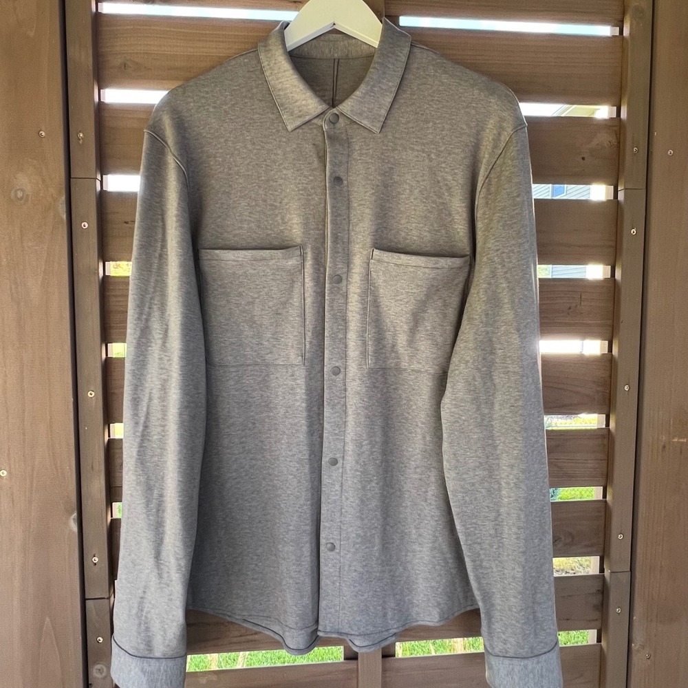 Lululemon Soft Knit Overshirt Mens L Gray Snap Front Shirt Jacket Pockets